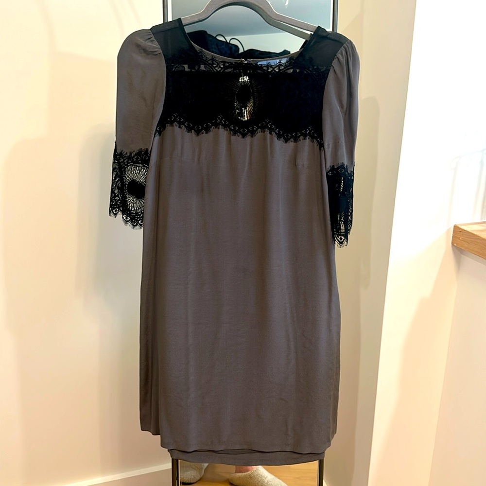 Grey & Black Silk Dress from Anthropologie